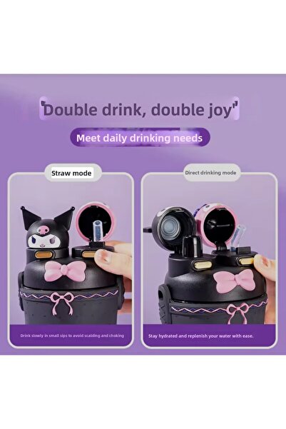 synshop Kuromi My Melody 316 Steel Water Bottle Thermos Double Drinking Chamber Girl Child Adult