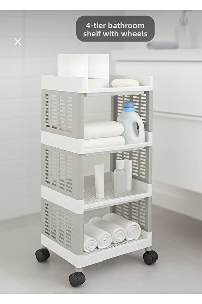 MİMOZA PARK منظم أنيق متعدد الأغراض للحمام والمطبخ بأربع طبقات مع عجلات