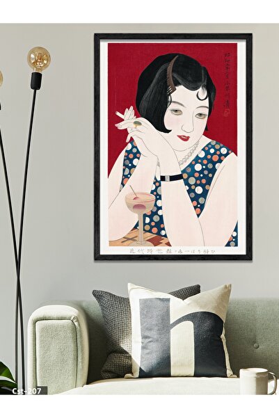 CeSht Tablou într-o singură bucată cu rama din lemn negru pentru femei japone...