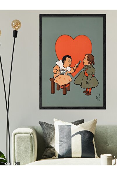 CeSht Pictură într-o singură bucată cu cadru din lemn negru cu dragoste partajată