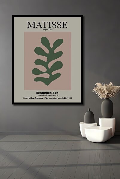 Teona Ahşap Tablou decorativ din lemn dreptunghiular cu aspect de rama de artă cu frunze verzi Matisse