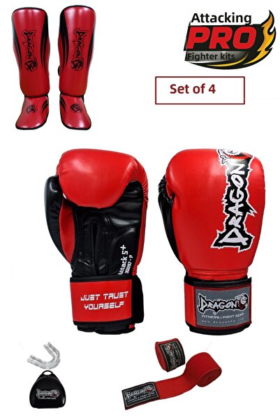 Dragondo Dragon Attack 5 Plus Professional Boxing Gloves Set of 4 Boxing Gloves Crotch Protector Bandage Mouthguard