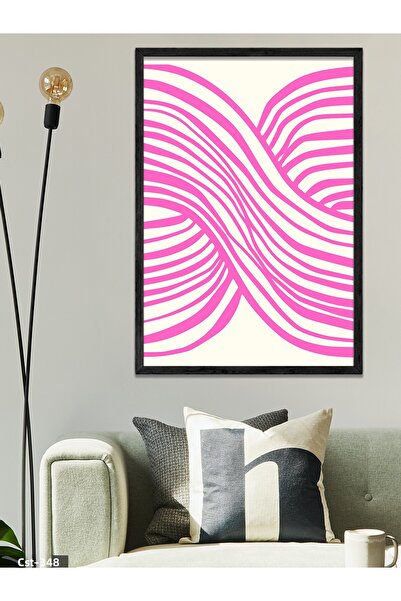 CeSht Pink Striped One Piece Black Wooden Framed Painting