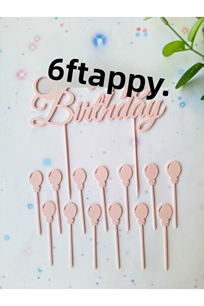 Atolye Doruk Pink Balloons Birthday Cake Decoration Set - Happy Birthday Cake Lettering - Balloon Cupcake Picks