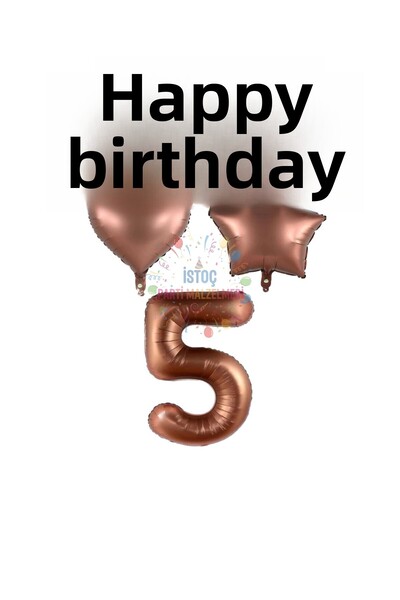 İSTOÇ PARTİ Brown Color Happy Birthday Number Heart Star Foil Balloon Set Age 5