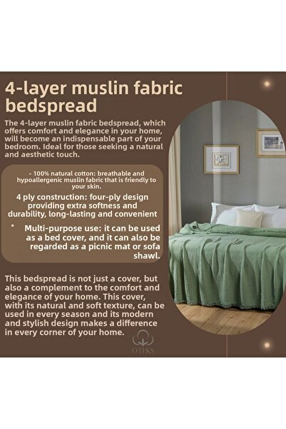 OTEXSA Ecru Muslin Single Bedspread - 4 Layers, 160X200Cm Pike
