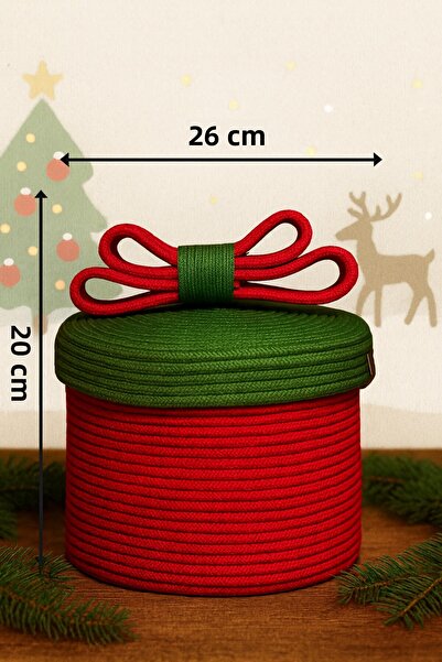 MaVaux Set de coșuri decorative pentru cadouri din frânghie de iută de Crăciun – Coș de Crăciun roșu verde