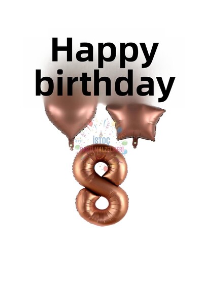 İSTOÇ PARTİ Brown Color Happy Birthday Number Heart Star Foil Balloon Set Age 8