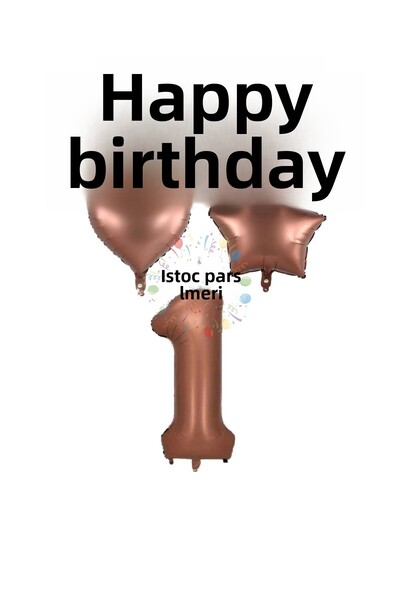 İSTOÇ PARTİ Brown Color Happy Birthday Number Heart Star Foil Balloon Set Age 1