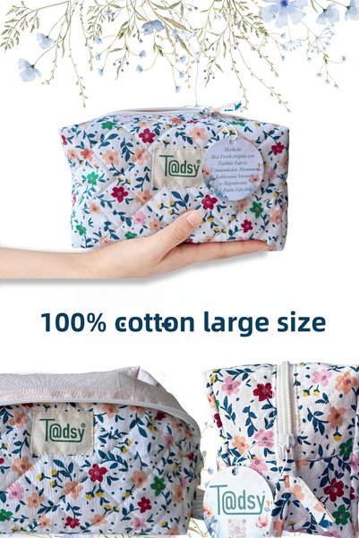 Tadsy Colorful Floral 100% Cotton Makeup and Cosmetic Bag |   22X12X10 cm |   Travel Organizer