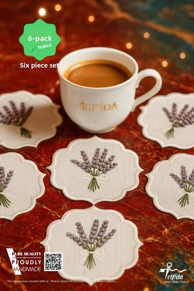 ELFİDA ديكور كوكتيل القهوة الجانب تقديم منديل مطرز منديل طبق الشاي Supla الخزامى تسخير 6 قطع