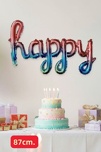 Baloncu Nene بالون فويل ملون مكتوب عليه 'هابي' باليد، بالون فويل مكتوب عليه '...