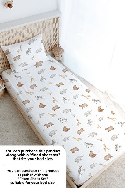 Tuğba Kuğu Single Duvet Cover Set (160X220) - Pureline Series - Cute Animals