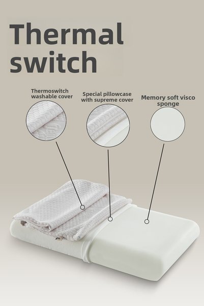 Pillow Market Heat Controlled Termoswitch Orthopedic Flat Long Size Visco Pillow [2 Pieces] (Medium Soft)