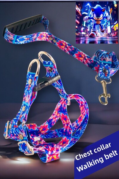 Angelapets طقم طوق وحزام للقطط والكلاب مطبوع عليه صوت سونيك