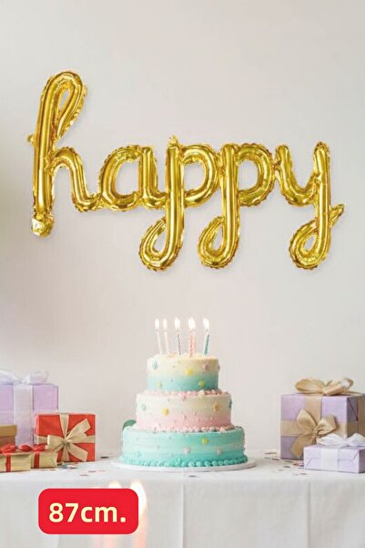 Baloncu Nene بالون فويل ذهبي مكتوب عليه 'هابي' باليد، بالون فويل مكتوب عليه 'هابي'، بالونات عيد ميلاد، كتابة 'هابي'