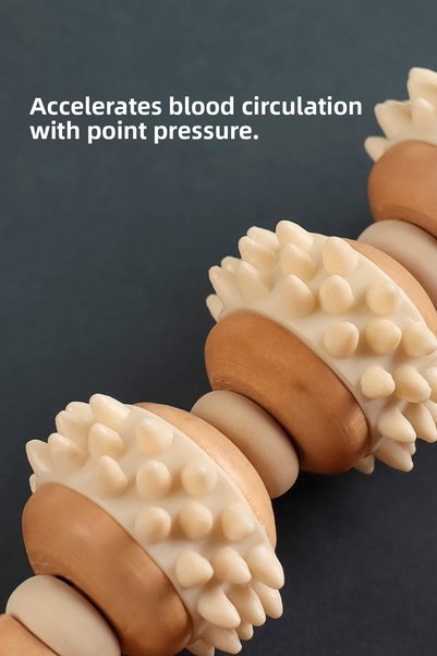 mei Natural Wooden Foot Massager |   3 Wheel Leg Massager and Gua Sha Effect
