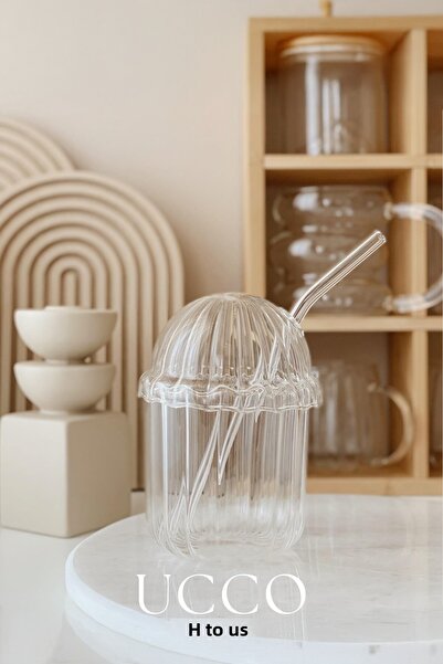 UCCO Glass Pinterest Cup, Glass Straw Cup for Coffee Lemonade Soft Drink Tea Cocktail Presentation Cup