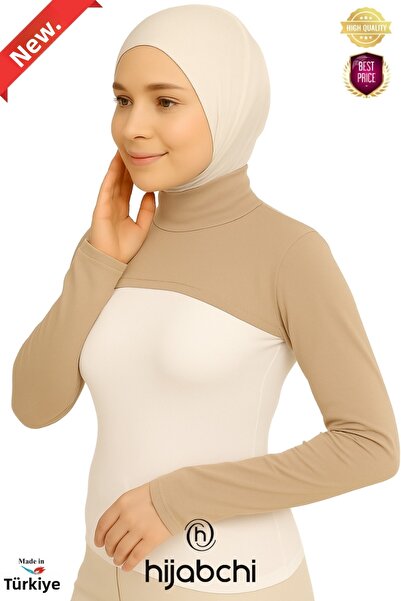 hijabchi Hijab cu mâneci cu guler - Guler de pescar din viscoză material elastic - Bej