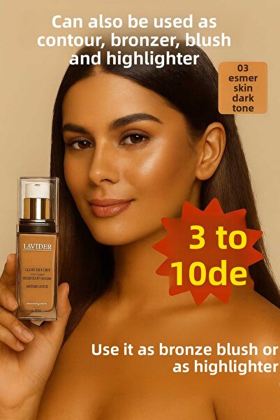 Lavider برونزر سائل مضيء لامع من Pro Glow 45 مل رقم: 03 جلد بني (أسود)