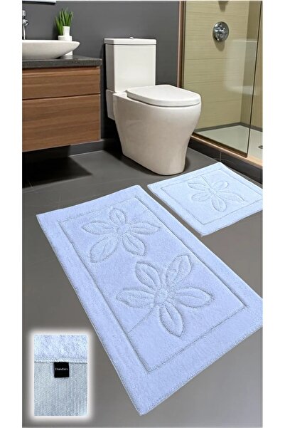 Chandler Home Σετ χαλιών μπάνιου από βαμβάκι Yenice – 2 τεμάχια με υφαντό πάτο, σχέδιο με απαλή υφή