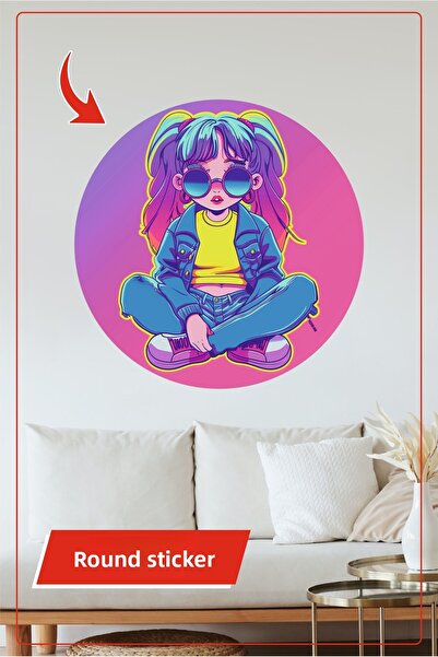 KOSS Dijital Autocolant rotund cu design de fată cu ochelari colorați, decor ...