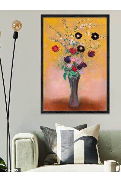 CeSht Flower Bouquet in a Vase Single Piece Black Wooden Framed Painting
