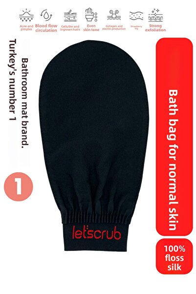 LET'SCRUB 1 Piece Black Bath Shower Scrub Exfoliating Glove 100% Flush Silk for Normal Skin