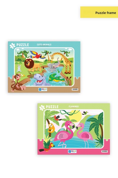 Blue Focus 2 Pcs 30 Pieces Children's Puzzle Cute Animals and Flamingo