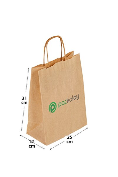 Recopack مطبوع أكياس كرتون كرافت مقاس 25x12x31 سم (50 قطعة) بني