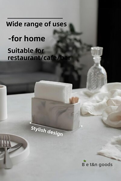 betonmall Marble Patterned Concrete Napkin Holder | Handmade Decorative Item for Cafe, Restaurant and Bar