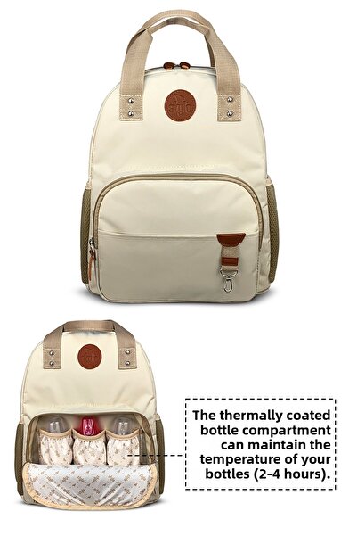 Stylo Mommy Bag Baby Care Women's Shoulder Bag + Popi Mother Women's Backpack Thermos Bag Gift-Beige