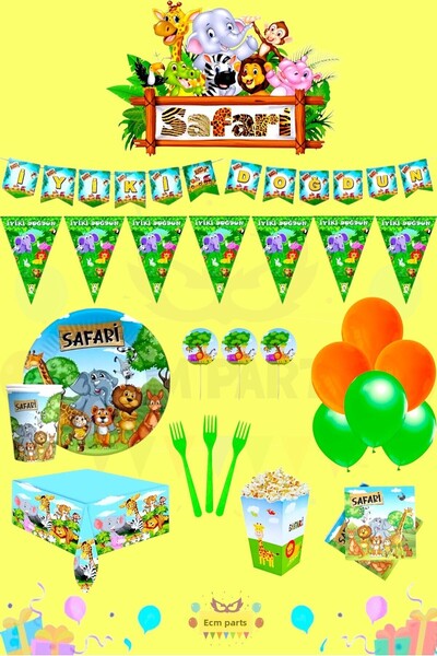 ECM PARTI مجموعة حفلات عيد ميلاد كاملة تحت عنوان سفاري تتسع لـ 16 شخصًا