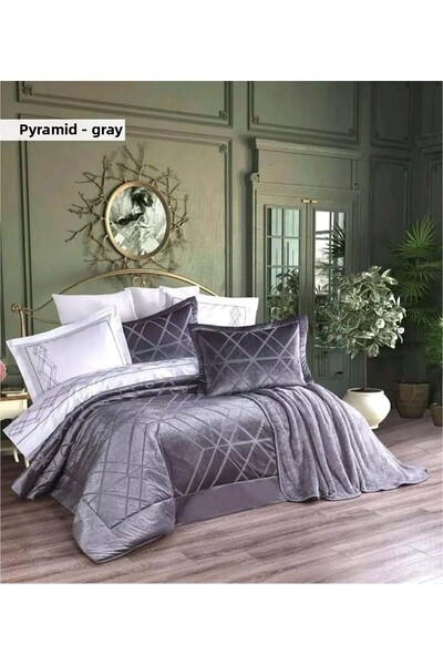 The Ecosse 10 Piece Dowry Set (Blanket+Duvet Cover+Bedspread)-Pyramid Gray