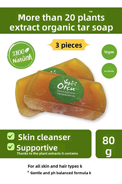 otcu 100% Natural Turpentine Tar Soap 3-Pack - More Than 20 Plant Extracts