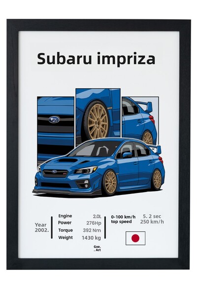 gxe.art Subaru Impreza Wrx Sti Wooden Framed Poster – Automobile Design Print