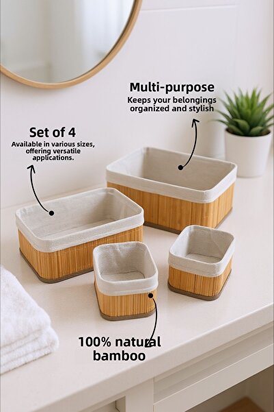 Bambum Linen 4-Piece Basket Set Rectangular