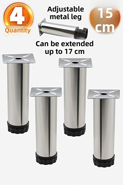 Badem10 Adjustable Furniture Sofa Plinth Armchair Metal Support Riser Leg 15cm Chrome Feet (4Pcs)