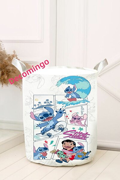 dekomingo سلة ألعاب بيضاء مع شخصيات ستيتش وأصدقائه