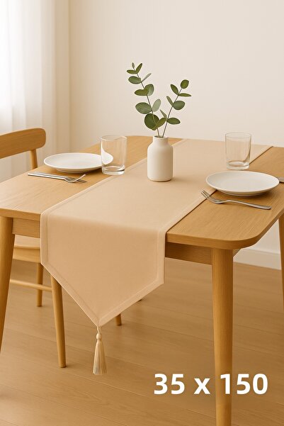 TAKI DERYASI Luxury Runner Tablecloth Rustic Chic Tassels Decorative Table Cover 35X150 cm