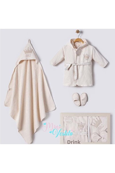 MiniVestito طقم روب حمام للأطفال من بيبي كينج مكون من 3 قطع (0-1 سنة)
