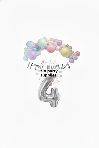 İSTOÇ PARTİ Happy Birthday Written Calligraphy Banner Macaron Balloon Set 4 Y...