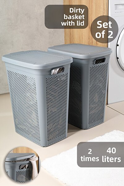 Meleni Home Σετ 2 καλαθιών για βρώμικα ρούχα - 40 λίτρα με καπάκι και λεπτομέ...