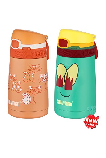 Shamobo طقم من 2 ترمس فولاذي مع شفاطة 350 مل - عزل حراري لمدة 6 ساعات-