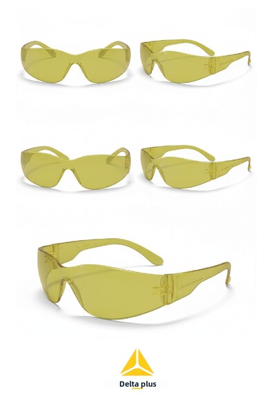 Delta Plus Brava2 Yellow Work Safety Glasses | Polycarbonate Single Lens, Uv Protection, Impact Resistant