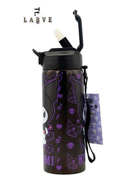 kuromi New Season Licensed 600ml Steel Water Bottle with Straw in Special Box