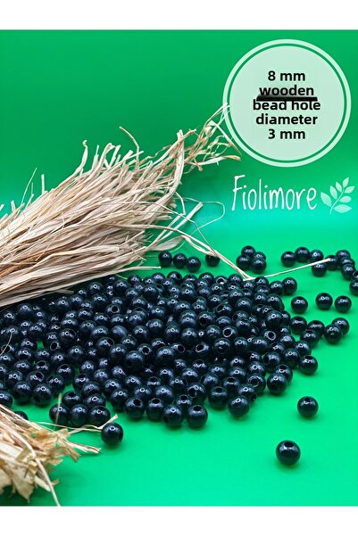 Fiolimore Mărgele din lemn negru de 8 mm (175 bucăți) Diametru gaură 3 mm Bij...