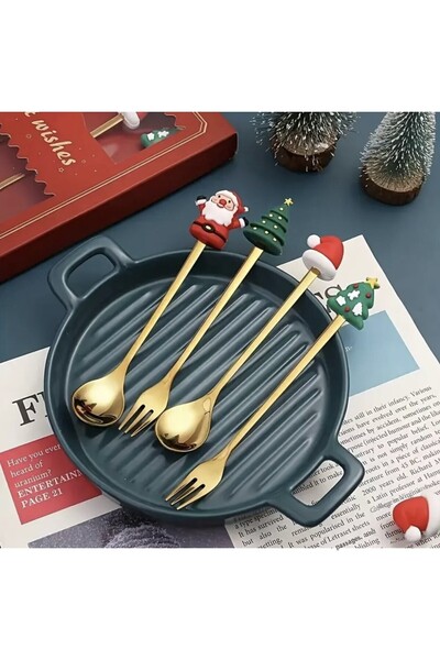 Butikhly Spoon Fork Cutlery Set Stainless Steel New Year Boxed Set of 6