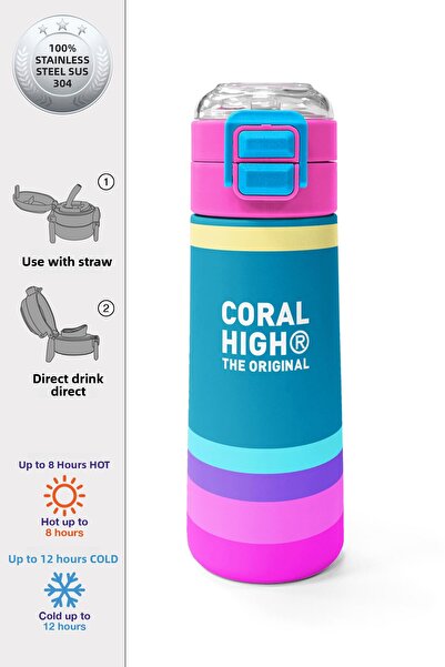 Coral High Kids Pink Pastel Colored Straw and Direct Drinking Steel Thermos 500 ml 31960