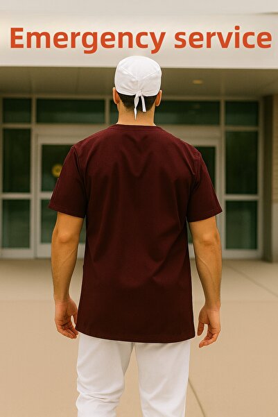 mirach Set of 2 Men's Emergency Paramedic Workers Medical Uniform Single Top Scrubs White Surgical Cap with Gift